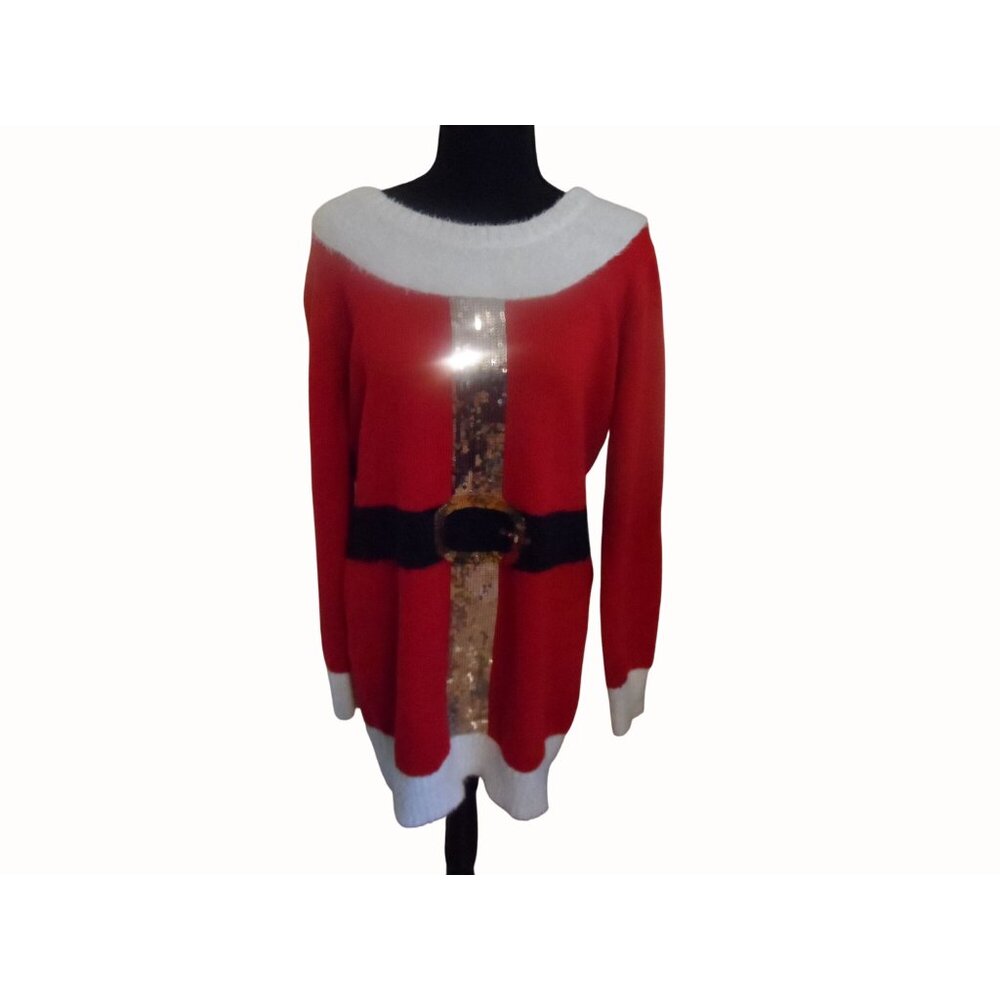 Santa Claus Sequin Christmas Sweater Tunic or Dress Womens Size M - Picture 4 of 9